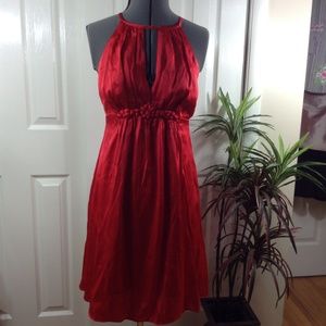 Esley Red Satiin Empire Waist Embellished Dress